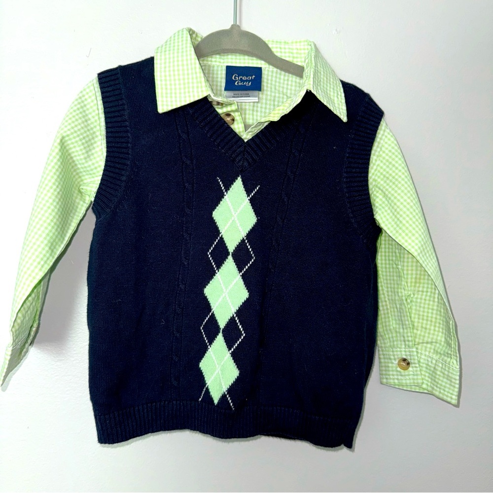 NWOT baby boy / toddler gingham button down &  vest perfect for  holiday wear